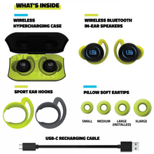 Load image into Gallery viewer, HyperSonic Evolution- Hyper Definition Bluetooth Earbuds (Wireless Charging Case, iPX7 Water Resistance, Sport Hooks)
